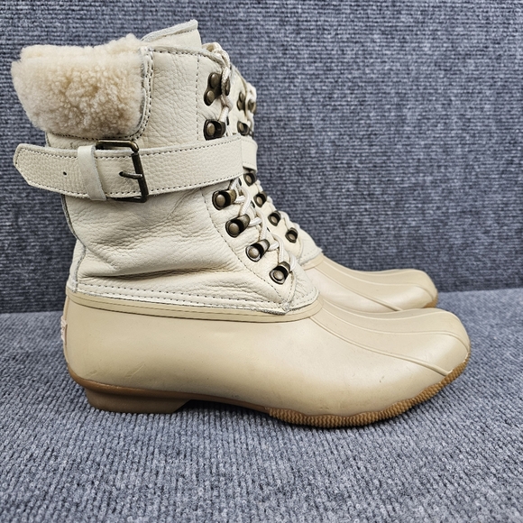 Sperry Duck Boots Womens Lambs Wool Ivory SHERPA Liner Size 9 STS82553 Winter - Picture 1 of 14